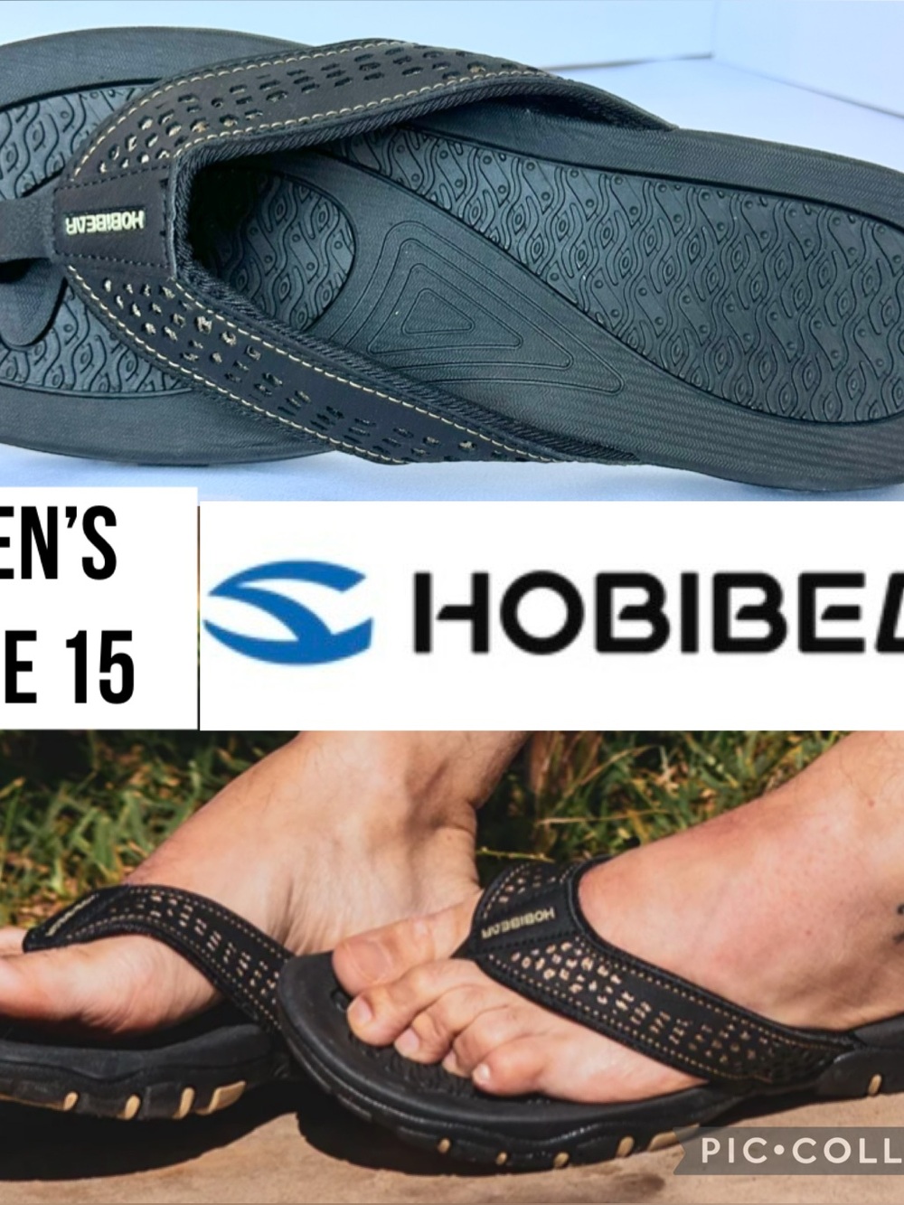 HobiBear Men’s Sandals Black Ramble Lite Thong Flip Flops Beach HR5061 Size 15